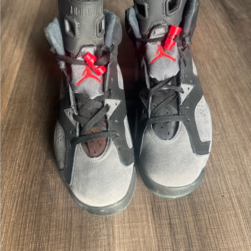 Jordan retro 6 PSG Black and Gray Sneakers with Red Accents